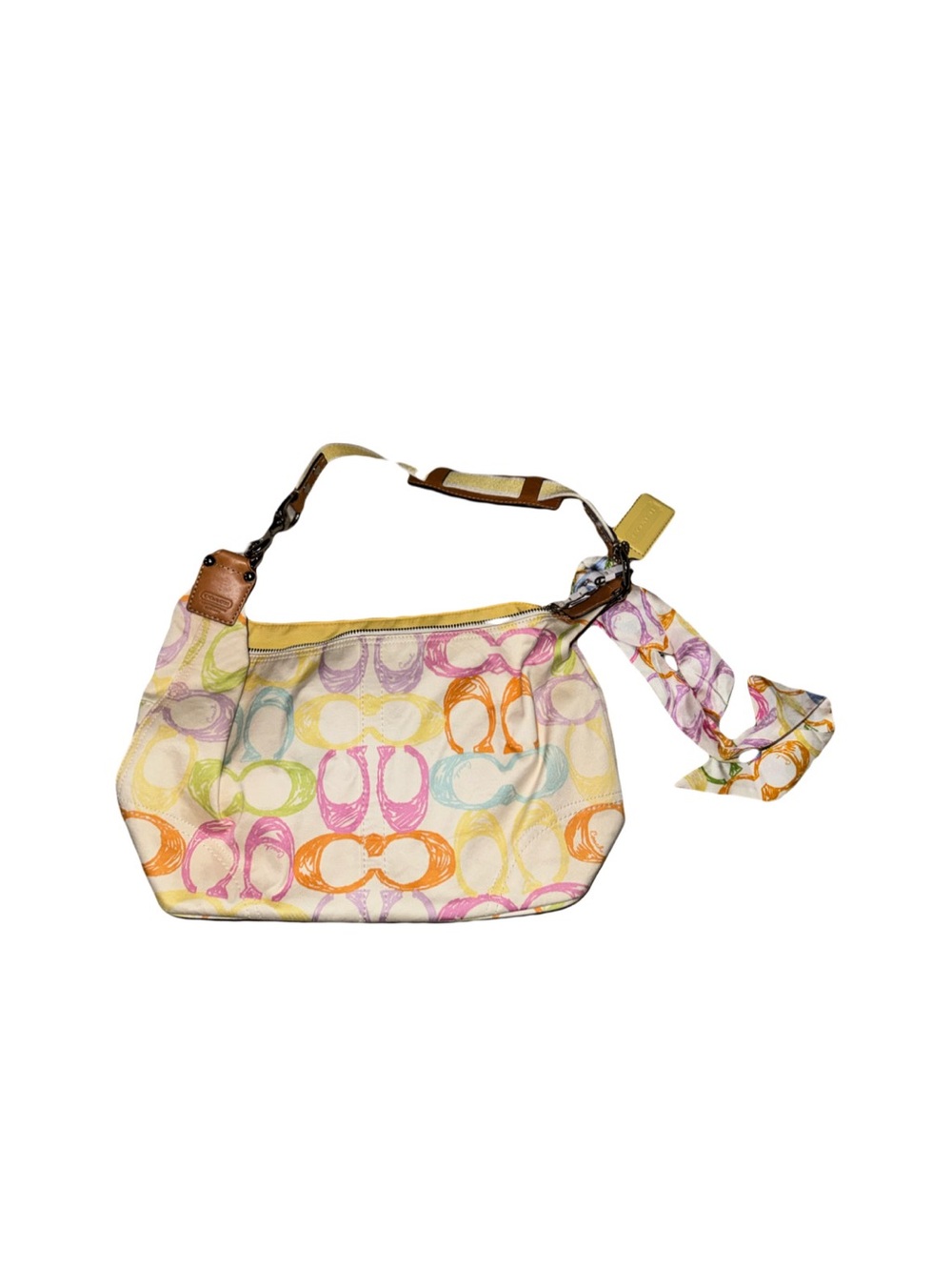 Coach Multicolor Signature Canvas Shoulder Bag - Yellow Trim